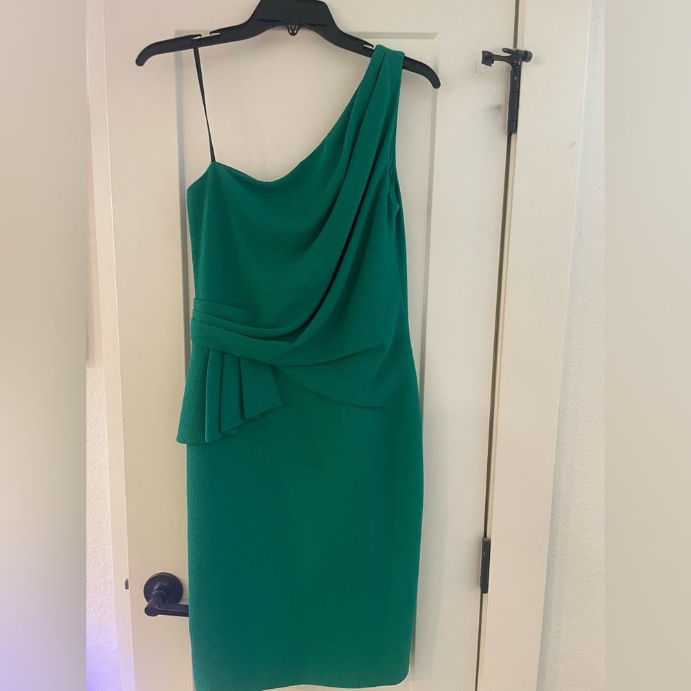 David Meister Vibrant Green One-Shoulder Dress
